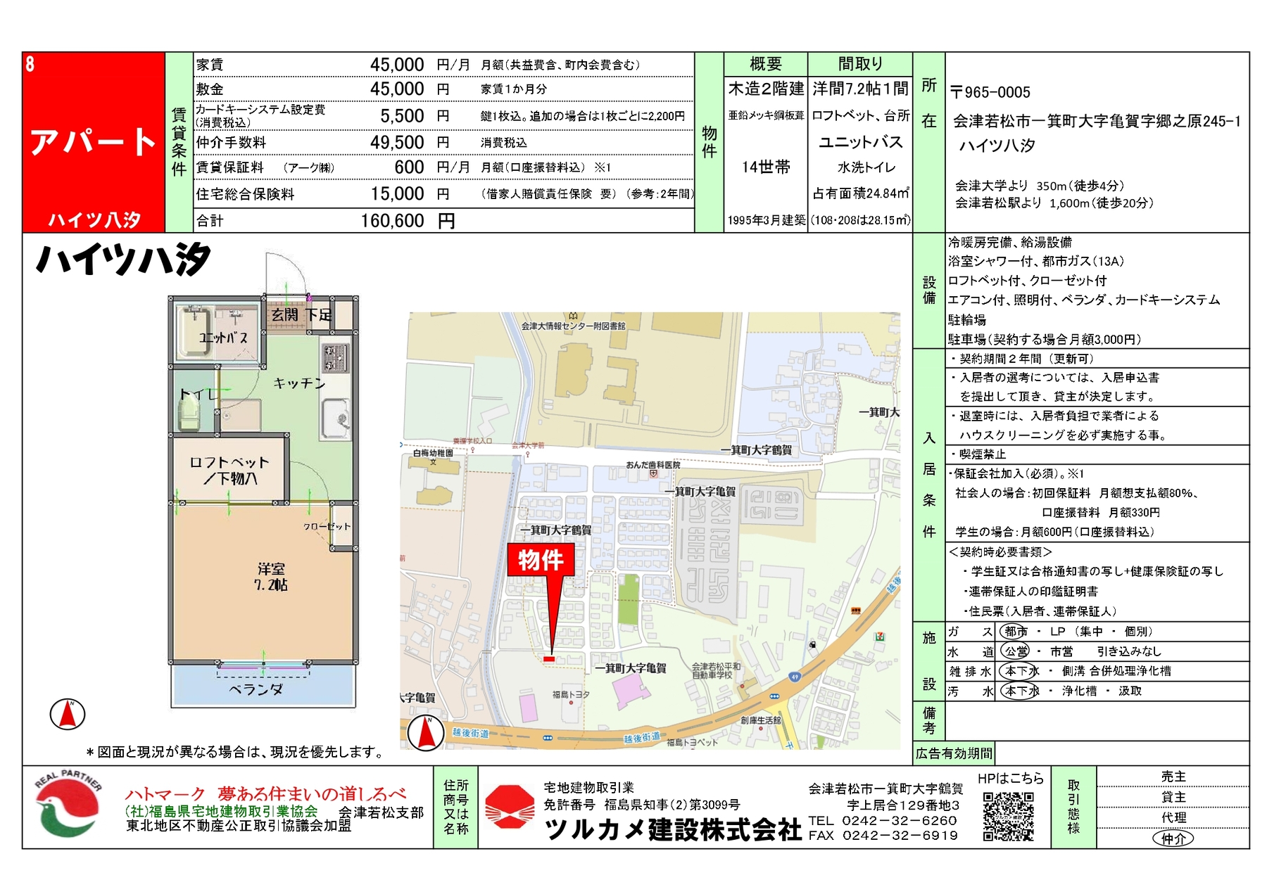 アパートの募集要項